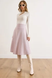 Olalook Women's Lilac Waist Banded Thessaloniki Bell Skirt
