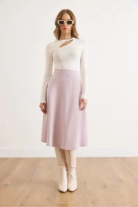Olalook Women's Lilac Waist Banded Thessaloniki Bell Skirt - Image 2