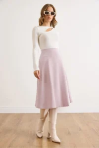 Olalook Women's Lilac Waist Banded Thessaloniki Bell Skirt - Image 3