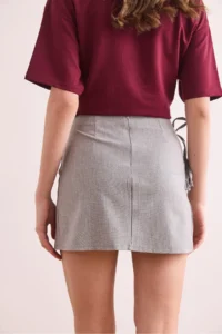 Olalook Women's Light Gray Side Tie Detailed Pleated Zippered Mini Skirt - Image 7