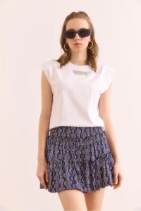 Olalook Women's Purple Soft Textured Flexible Mini Skirt with Piece Shorts - Image 2