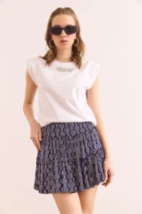 Olalook Women's Purple Soft Textured Flexible Mini Skirt with Piece Shorts - Image 3