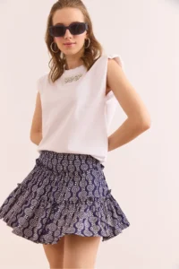Olalook Women's Purple Soft Textured Flexible Mini Skirt with Piece Shorts - Image 6