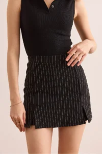 Olalook Women's Black Striped Mini Slit Skirt with Shorts - Image 4