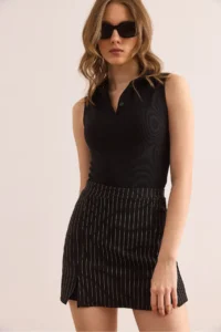 Olalook Women's Black Striped Mini Slit Skirt with Shorts - Image 6