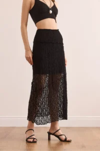 Olalook Women's Black Lined Asymmetrical Stitched Lace Skirt - Image 6