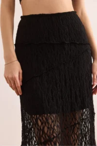 Olalook Women's Black Lined Asymmetrical Stitched Lace Skirt - Image 7