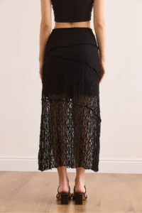 Olalook Women's Black Lined Asymmetrical Stitched Lace Skirt - Image 8