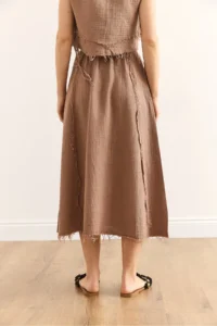 Olalook Women's Brown Elastic Waist Dirty Stitching Muslin Skirt - Image 6