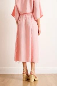 Olalook Women's Pink Elastic Waist Dirty Stitching Muslin Skirt - Image 6
