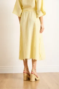 Olalook Women's Yellow Elastic Waist Dirty Stitching Muslin Skirt - Image 6