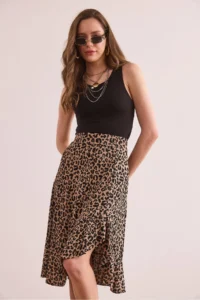 Olalook Women's Leopard Camel Frilled Corded Flowy Skirt - Image 4