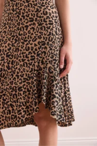 Olalook Women's Leopard Camel Frilled Corded Flowy Skirt - Image 6