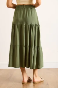 Olalook Women's Khaki Layered Flowy Midi Woven Skirt - Image 7