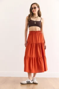 Olalook Women's Tile Layered Flowy Midi Woven Skirt - Image 2