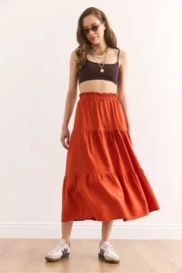 Olalook Women's Tile Layered Flowy Midi Woven Skirt - Image 3