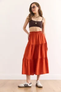 Olalook Women's Tile Layered Flowy Midi Woven Skirt - Image 4