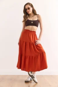 Olalook Women's Tile Layered Flowy Midi Woven Skirt - Image 5
