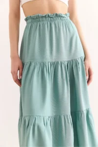 Olalook Women's Mint Green Layered Flowy Midi Woven Skirt - Image 5