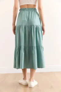 Olalook Women's Mint Green Layered Flowy Midi Woven Skirt - Image 6
