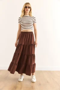 Olalook Women's Bitter Brown Bow Detailed Partial Bell Skirt - Image 3
