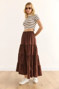 Olalook Women's Bitter Brown Bow Detailed Partial Bell Skirt - Image 4