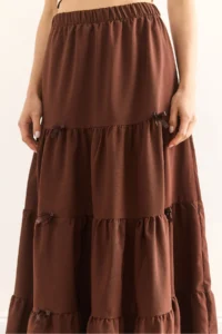 Olalook Women's Bitter Brown Bow Detailed Partial Bell Skirt - Image 5
