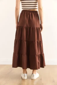 Olalook Women's Bitter Brown Bow Detailed Partial Bell Skirt - Image 6