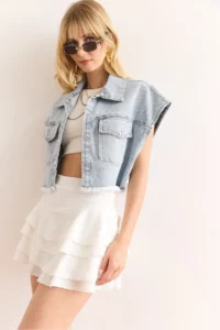 Olalook Women White Mini Crepe Skirt with Shorts - Image 3