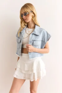 Olalook Women White Mini Crepe Skirt with Shorts - Image 4