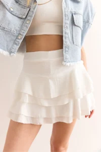Olalook Women White Mini Crepe Skirt with Shorts - Image 7