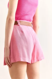 Olalook Women's Pink Belted Gabardine Skirt with Shorts - Image 3