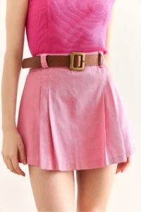 Olalook Women's Pink Belted Gabardine Skirt with Shorts - Image 5