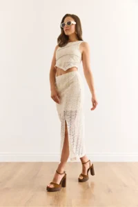 Olalook Women Ecru Lined Cotton Lace Skirt - Image 5