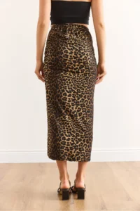 Olalook Women's Brown Leopard Skirt with Slit on One Side and Gather Detail - Image 6