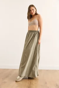 Olalook Women's Khaki Elastic Waist Maxi Balloon Parachute Bell Skirt - Image 5