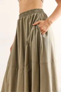 Olalook Women's Khaki Elastic Waist Maxi Balloon Parachute Bell Skirt - Image 6