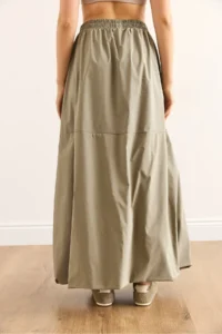 Olalook Women's Khaki Elastic Waist Maxi Balloon Parachute Bell Skirt - Image 7