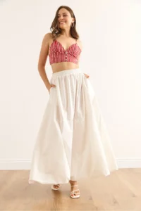 Olalook Women's White Elastic Waist Maxi Balloon Parachute Bell Skirt - Image 4