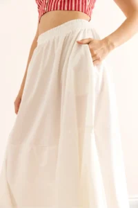 Olalook Women's White Elastic Waist Maxi Balloon Parachute Bell Skirt - Image 5
