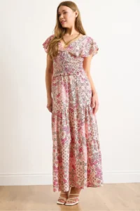 Olalook Women's Pink Floral Patterned Woven Viscose Skirt