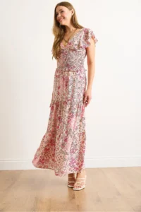 Olalook Women's Pink Floral Patterned Woven Viscose Skirt - Image 5
