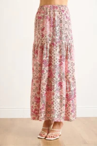 Olalook Women's Pink Floral Patterned Woven Viscose Skirt - Image 6