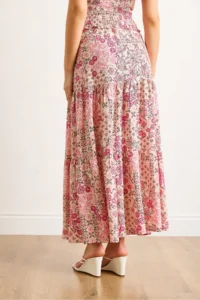 Olalook Women's Pink Floral Patterned Woven Viscose Skirt - Image 7
