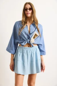 Olalook Women Blue Mini Muslin Skirt with Shorts - Image 2