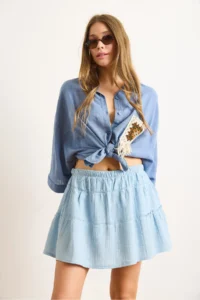 Olalook Women Blue Mini Muslin Skirt with Shorts - Image 3