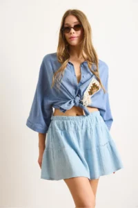Olalook Women Blue Mini Muslin Skirt with Shorts - Image 4