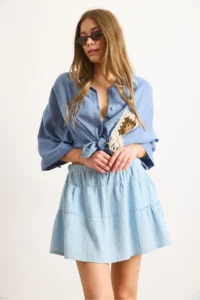 Olalook Women Blue Mini Muslin Skirt with Shorts - Image 5
