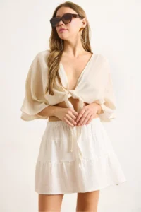 Olalook Women White Mini Muslin Skirt with Shorts