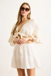 Olalook Women White Mini Muslin Skirt with Shorts - Image 3